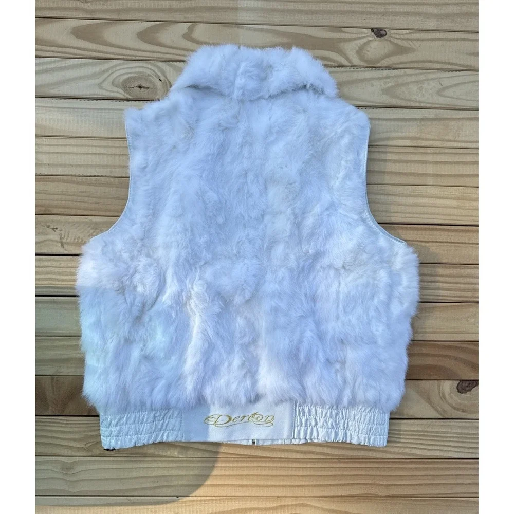 Y2K Women's Beyonce House‎ of Dereon White Genuine Rabbit Fur Leather Vest Sz 3X